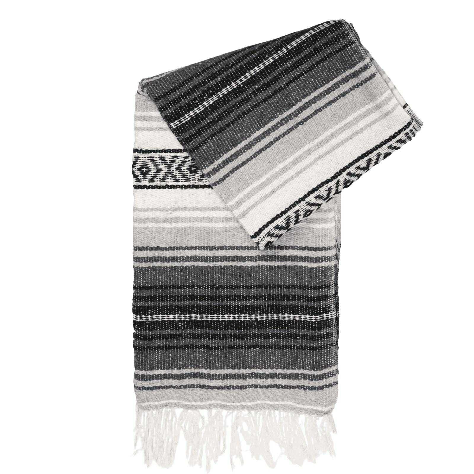Plaid mexicain Falsa artisanal gris avec nuances de blanc et noir, modèle Ombre Discrète, vue de face, disponible chez Las Santas